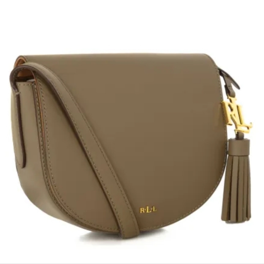 Lsuren Ralph Lauren Leather Mini Caley Saddle Bag Khaki Green - Picture 2 of 16